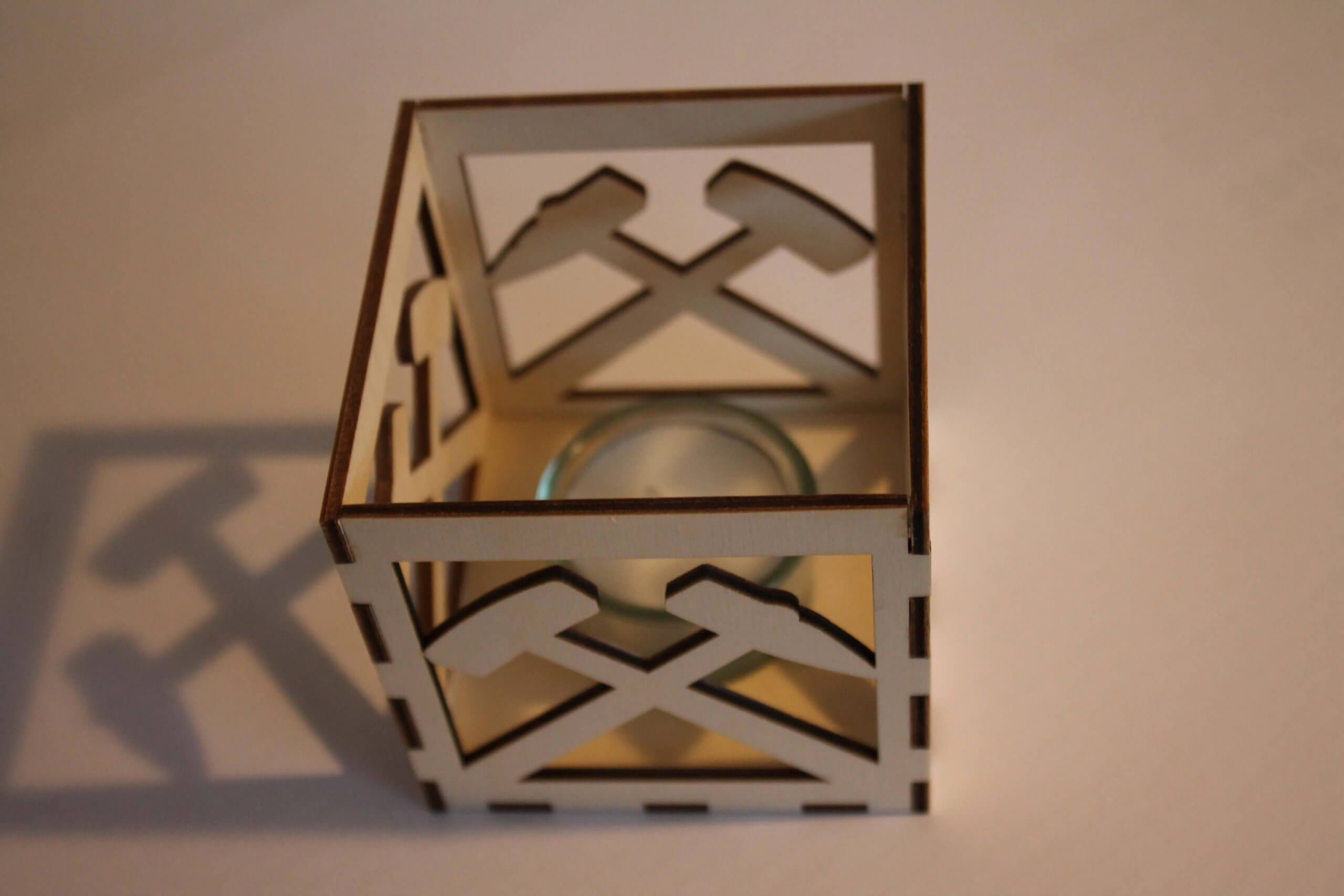 Windlicht Schlägel und Eisen in Birke natur mit Glaszylinder